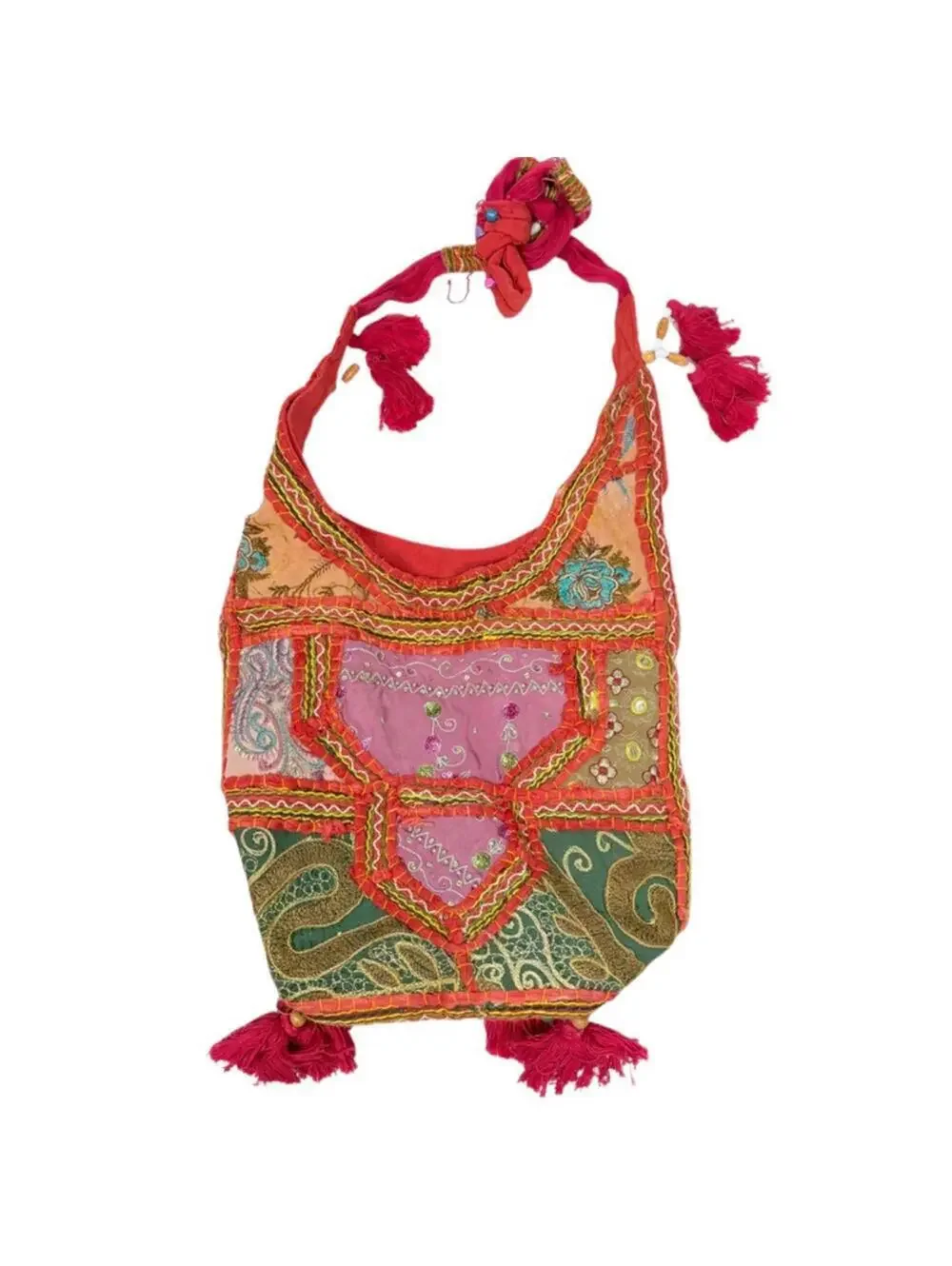 Y2K Hand made Colorful Beaded & Embroidered Boho-Chic Hobo Style Shoulder Bag
